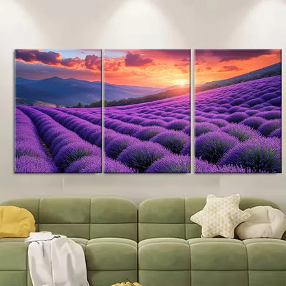 3pcs Vibrant Lavender Fields Metal Print Ready to Hang Art