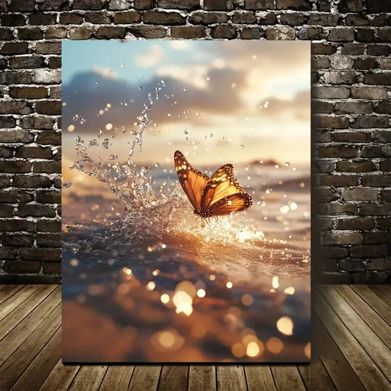 Realistic Butterfly Splashing in Water Painting 40x60cm Metal Print Ready to Hang - Bella Home Decor