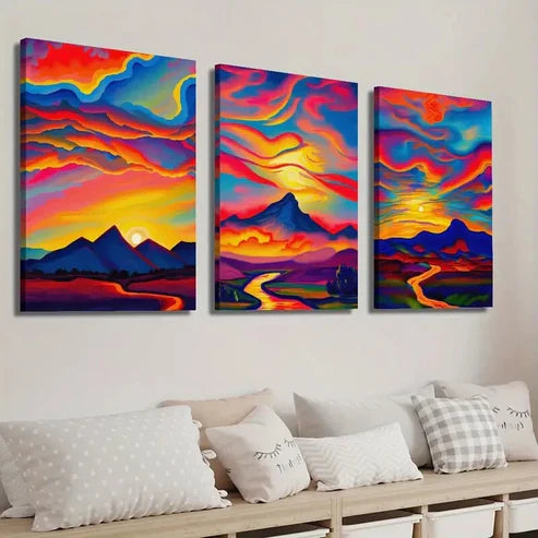3pcs Colorful Sunset Landscape Painting  Wall Art Set Canvas Unframed - High Quality Print 100% Australian Made Wall Canvas - Bella Home Decor