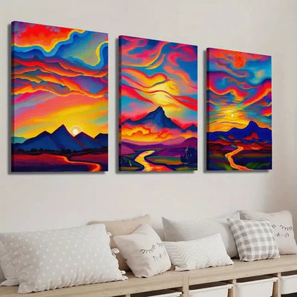 3pcs Colorful Sunset Landscape Painting  Wall Art Set Canvas Unframed - High Quality Print 100% Australian Made Wall Canvas - Bella Home Decor