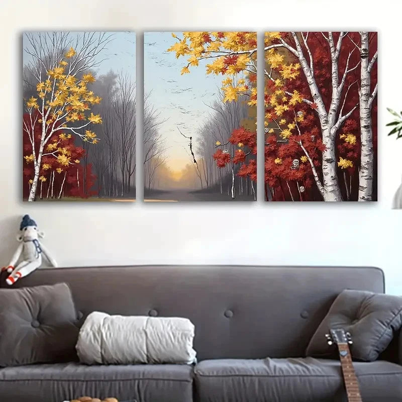 3pcs Autumn Snow Mountain Landscape Scene Wall Art Set Canvas Framed 50x70cm - High Quality Print 100% Australian Made Wall Canvas Ready to Hang - Bella Home Decor