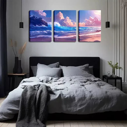3pcs Featuring Waves And Rocks Wall Art Set Wall Art Canvas Unframed - High Quality Print 100% Australian Made Wall Canvas