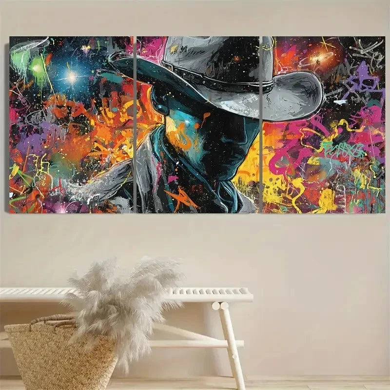 3pcs Cyberpunk Cowboy Graffiti Art Wall Art Set Canvas Framed 60x90cm - High Quality Print 100% Australian Made Wall Canvas Ready to Hang - Bella Home Decor