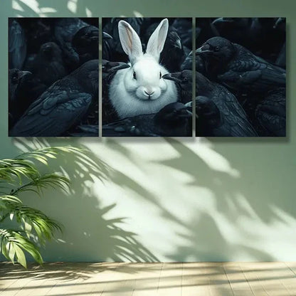3pcs White Rabbit, Crow Wall Art Set Canvas Unframed - High Quality Print 100% Australian Made Wall Canvas