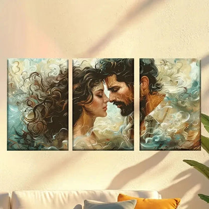 3pcs Romantic Abstract Lovers Encaustic Wall Art Set Canvas Framed 50x70cm - High Quality Print 100% Australian Made Wall Canvas Ready to Hang