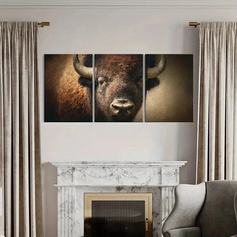 3pcs Artistic Bison Portrait Wildlife Art Metal Print Ready to Hang Art - Bella Home Decor
