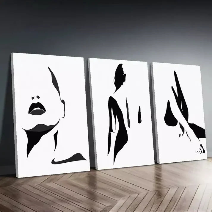 3pcs Abstract Black and White Female Figure Wall Art Canvas Unframed - High Quality Print 100% Australian Made Wall Canvas