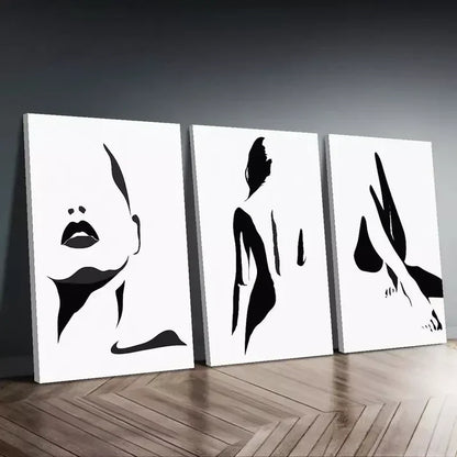 3pcs Abstract Black and White Female Figure Wall Art Canvas Unframed - High Quality Print 100% Australian Made Wall Canvas