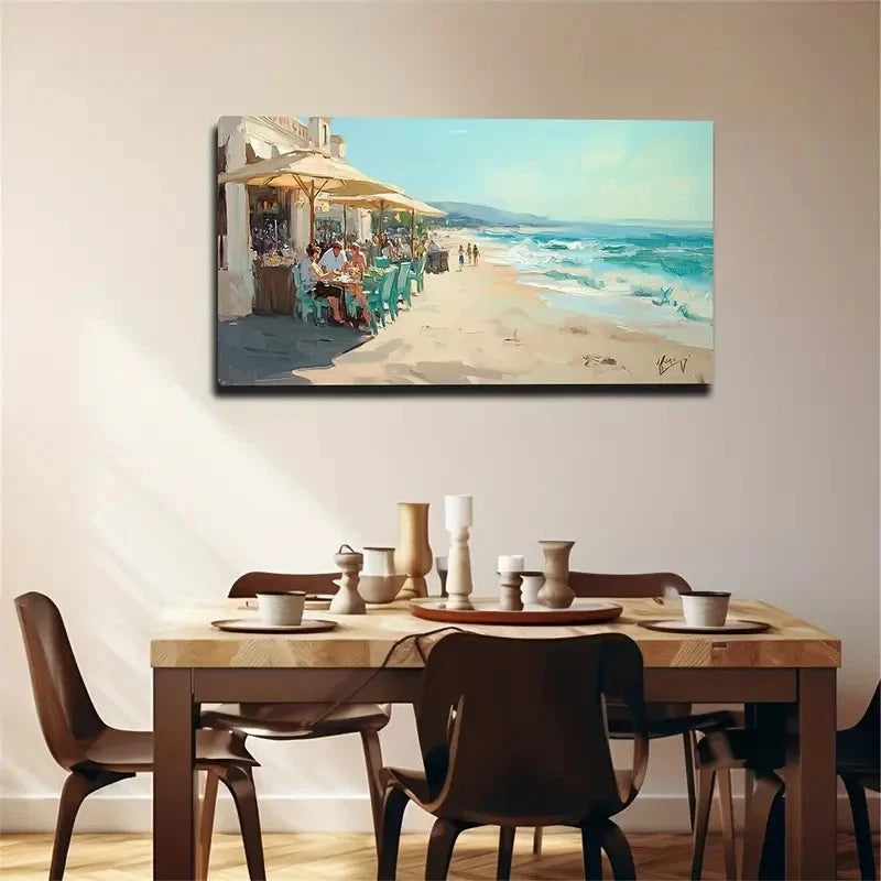Vibrant Seaside Resort Beach Wall Art Canvas Office Home Room Framed 120x60cm