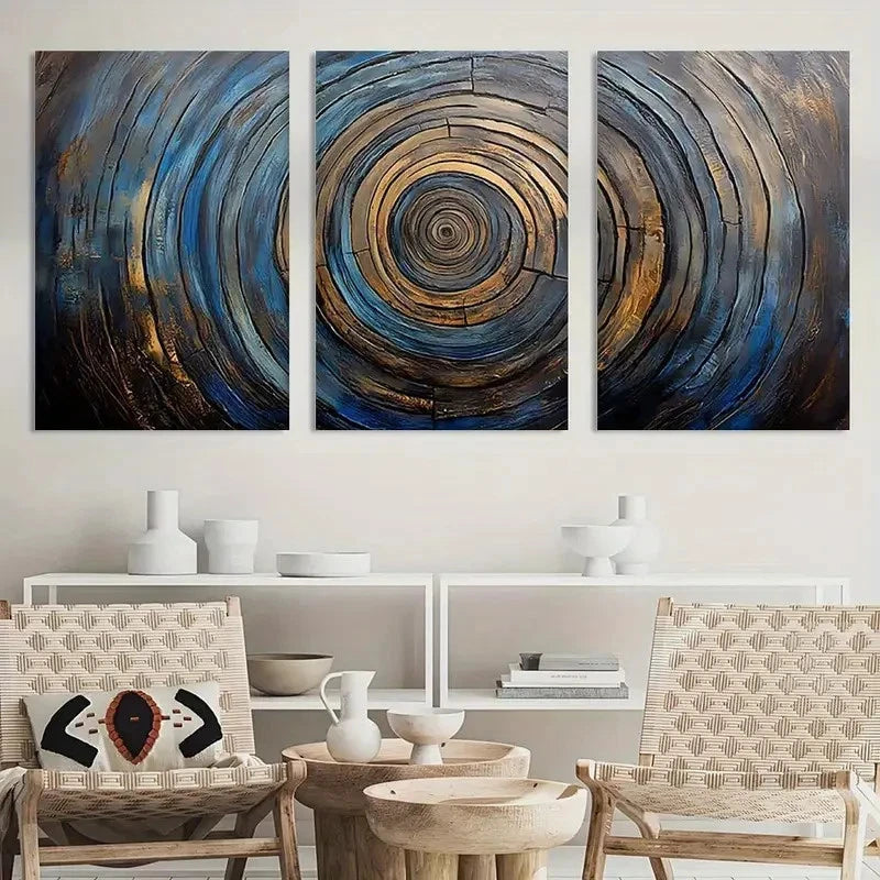 3pcs Painting Abstract Tree Rings Triptych Metal Print Ready to Hang Art - Bella Home Decor