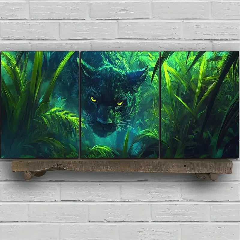 3pcs Leopard in the Grass Stunning Green Wall Art Set Canvas Framed 50x70cm – High Quality Print 100% Australian Made Wall Canvas Ready to Hang - Bella Home Decor