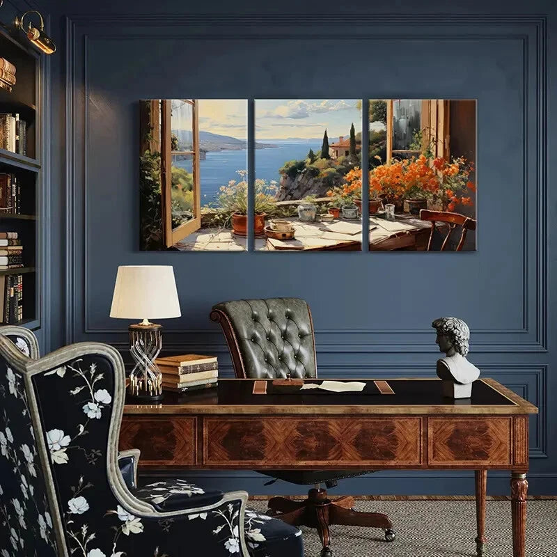 3pcs Artistic Mediterranean Landscape Coastal Metal Print Ready to Hang Art - Bella Home Decor