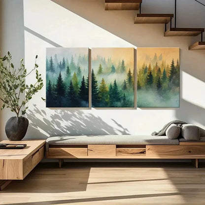 3pcs Forest Landscape Abstract Art Pine Trees Metal Print Ready to Hang Art - Bella Home Decor