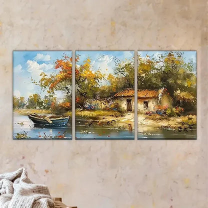 3pcs boat on the water Wall Art Set Canvas Unframed - High Quality Print 100% Australian Made Wall Canvas