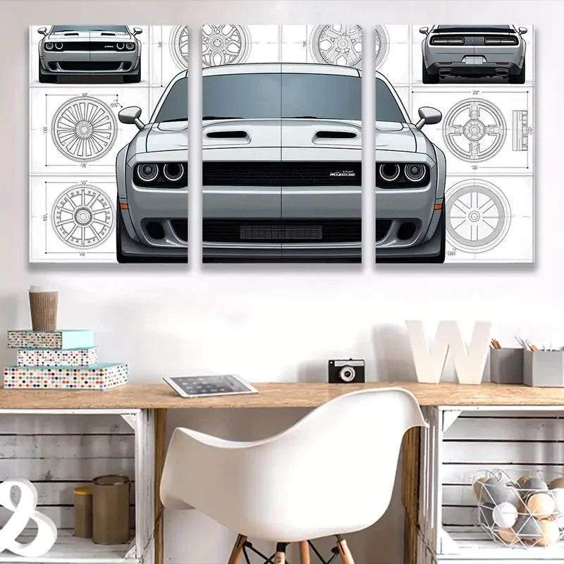3pcs Classic American Dodge Charger Car  Wall Art Set Canvas Framed 40x60cm - High Quality Print 100% Australian Made Wall Canvas Ready to Hang - Bella Home Decor