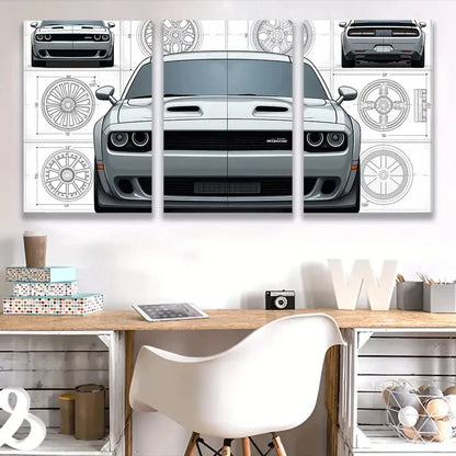 3pcs Classic American Dodge Charger Car  Wall Art Set Canvas Framed 40x60cm - High Quality Print 100% Australian Made Wall Canvas Ready to Hang - Bella Home Decor