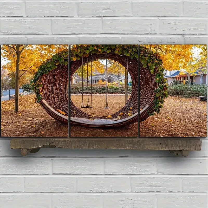 3pcs Swing in Fallen Green Leaves Metal Print Ready to Hang Art - Bella Home Decor