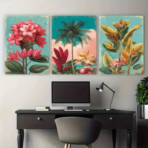 3pcs Bridgetown Travel Botanical Illustration Wall Art Canvas Unframed - High Quality Print 100% Australian Made Wall Canvas - Bella Home Decor