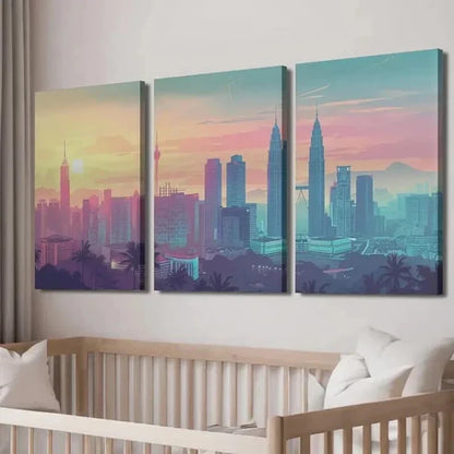 3pcs Vibrant Malaysia Kuala Lumpur Cityscape Wall Art Canvas Unframed - High Quality Print 100% Australian Made Wall Canvas