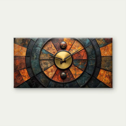 Mosaic Slate Wall Clock Wall Art Canvas Office Home Room Framed 120x60cm