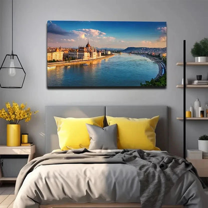 Cityscape With Sunset Sky Wall Art Canvas Office Home Room Framed 120x60cm