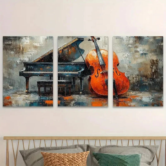 3pcs Abstract Piano and Cello Metal Print Ready to Hang Art