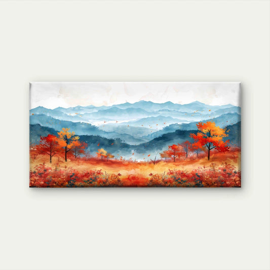 Autumn Field Against Mountains Wall Art Canvas Office Home Room Framed 120x60cm