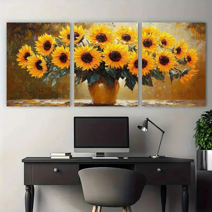3pcs Still Life Sunflowers in a Vase Design Wall Art Set Canvas Framed 40x60cm - High Quality Print 100% Australian Made Wall Canvas Ready to Hang - Bella Home Decor