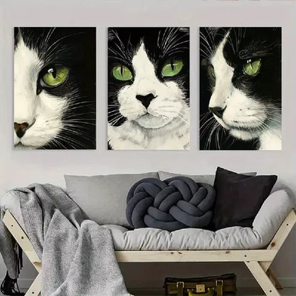 3pcs Black and White Cat Artwork Wall Art Canvas Unframed - High Quality Print 100% Australian Made Wall Canvas - Bella Home Decor