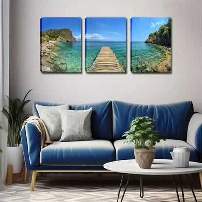 3pcs Coastal Landscape Triptych Wall Art Set Canvas Unframed - High Quality Print 100% Australian Made Wall Canvas