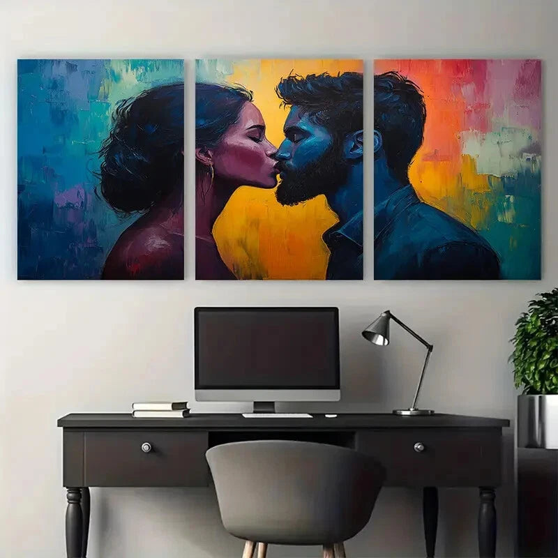 3pcs Kissing in Vibrant Background Metal Print Ready to Hang Art - Bella Home Decor
