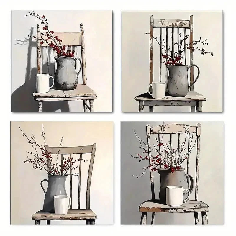 4pcs Flower Theme Elegant Modern Art Canvas Framed