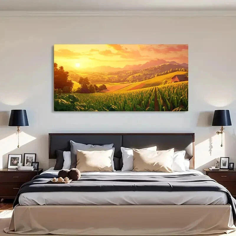Rolling Hills Golden Light Wall Art Canvas Office Home Room Framed 120x60cm - Bella Home Decor