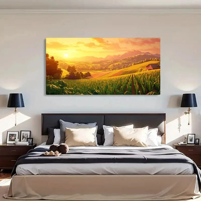 Rolling Hills Golden Light Wall Art Canvas Office Home Room Framed 120x60cm - Bella Home Decor