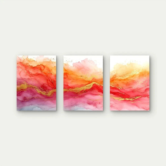 3pcs Fiery Horizon In Golden Flow Wall Art Set Canvas Framed 40x60cm - High Quality Print 100% Australian Made Wall Canvas Ready to Hang