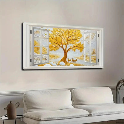 Golden Tree With Strong Wall Art canvas office home room framed 120x60cm