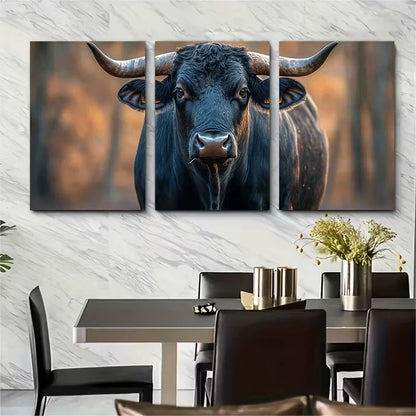 3pcs Large Black Bull Prints Metal Print Ready to Hang Art