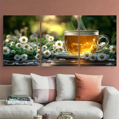 3pcs Natural Chamomile Daisy Tea Wall Art Canvas Unframed – High Quality Print 100% Australian Made Wall Canvas