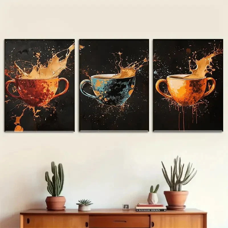 3pcs Abstract Splash Portrait Orientation Metal Print Ready to Hang Art - Bella Home Decor