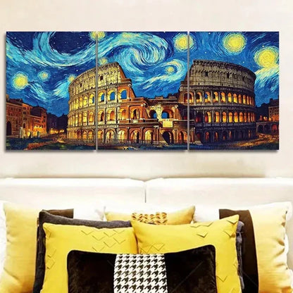 3pcs Starry Night Colosseum  Wall Art Set Canvas Unframed - High Quality Print 100% Australian Made Wall Canvas