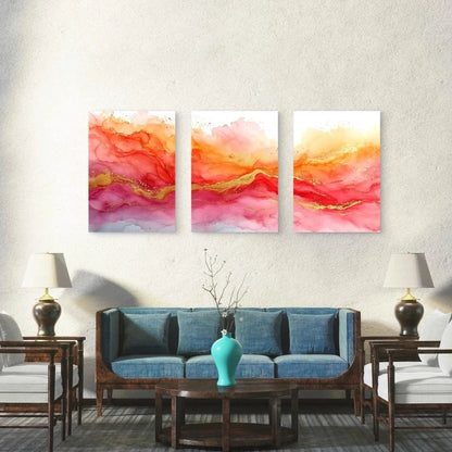 3pcs Fiery Horizon In Golden Flow Wall Art Set Canvas Framed 50x70cm - High Quality Print 100% Australian Made Wall Canvas Ready to Hang