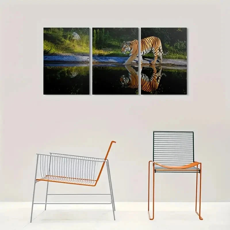 3pcs Wild Tiger Reflection Nature Landscape Metal Print Ready to Hang Art