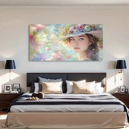 Dreamy Pastel Woman Floral Wall Art Canvas Office Home Room Framed 120x60cm - Bella Home Decor