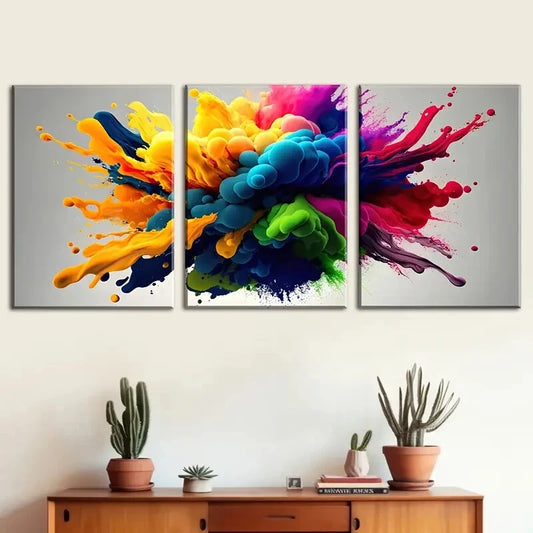 3pcs Fashion Color Explosion Modern Perfect Wall Art Set Canvas Framed 40x60cm - High Quality Print 100% Australian Made Wall Canvas Ready to Hang