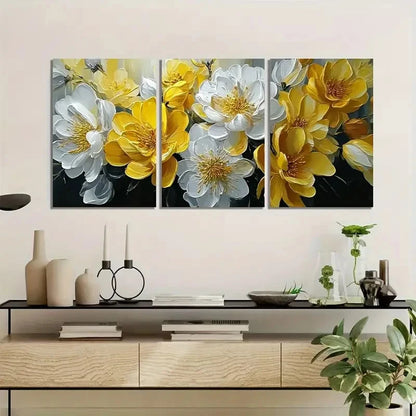 3pcs Oil Painting of Yellow and White Flowers Metal Print Ready to Hang Art - Bella Home Decor