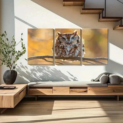 3pcs Animal Art Cute Owl Bird on a Branch Wall Art Set Canvas Framed 60x90cm - High Quality Print 100% Australian Made Wall Canvas Ready to Hang - Bella Home Decor