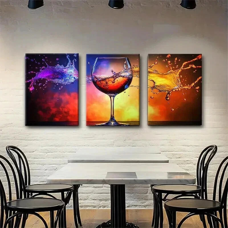 3pcs Wine Splash Wine Splash Vibrant Perfect Wall Art Set Canvas Framed 60x90cm - High Quality Print 100% Australian Made Wall Canvas Ready to Hang