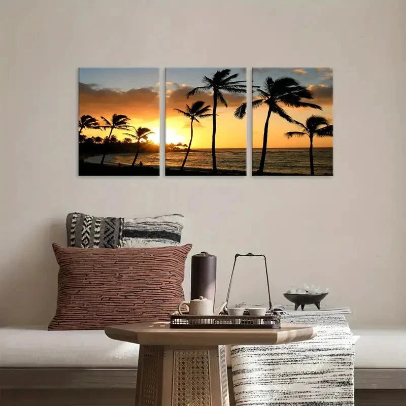 3pcs Classic Seaside Sunset Painting Metal Print Ready to Hang Art - Bella Home Decor