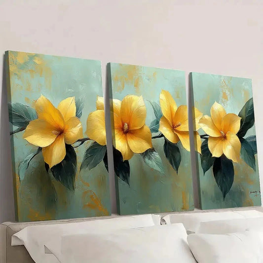 3pcs Yellow Allamanda Flower PO Wall Art Set Canvas Framed 50x70cm - High Quality Print 100% Australian Made Wall Canvas Ready to Hang