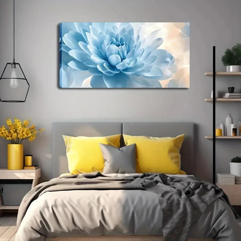 Blue Flower With Rich Petal Wall Art Canvas Office Home Room Framed 120x60cm. - Bella Home Decor